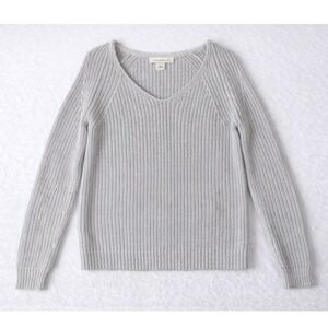 Liz Claiborne‎ V-Neck Sweater Medium Gray Knit Pullover Casual Classic